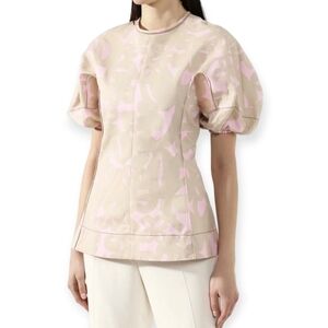 Marni Resort Cotton and Linen Blouse Balloon Sleeves Tan Pink 40 IT | 4 US